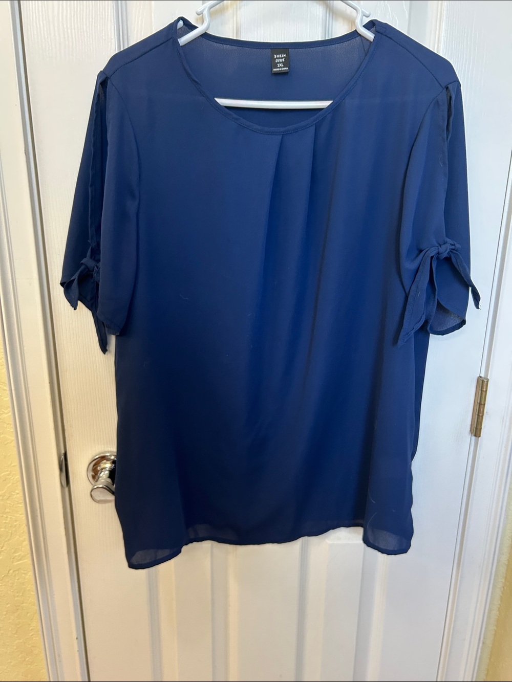 SHEIN Royal Blue Short Sleeve Tie-Sleeve Top